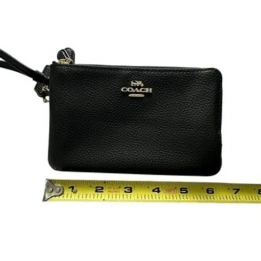 Coach Double Zip Wristlet Black Pebbled Leather Gold Logo Small Bag F87591